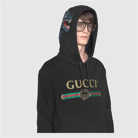 hooded cotton sweatshirt with gucci logo|gucci logo velvet sweatshirt.